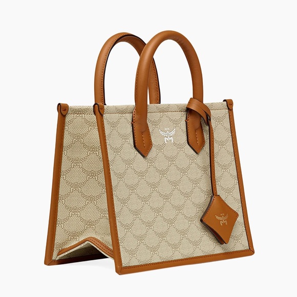 MCM Tan and Cream Satchel Bag